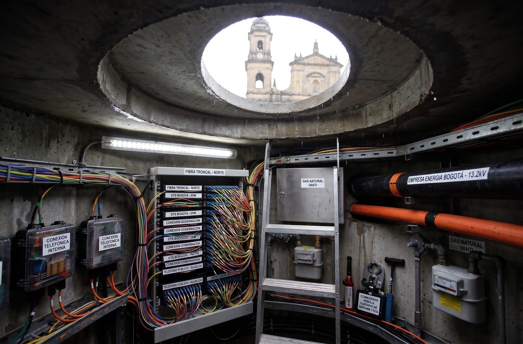 Recámara subterránea con cableado expuesto al robo